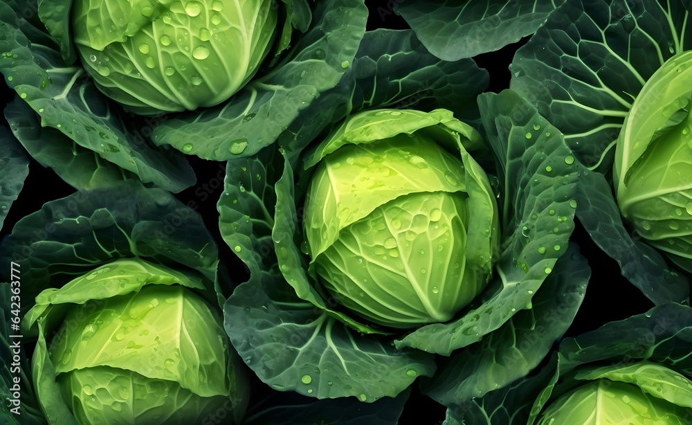 Obraz premium Many beautiful and shiny cabbage, top view.