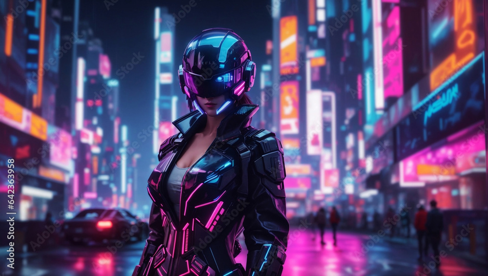 Cyberpunk Cityscape: Neon Nightscape with Holographic Ads
