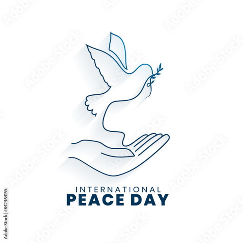creative world peace day poster with line art dove bird and olive