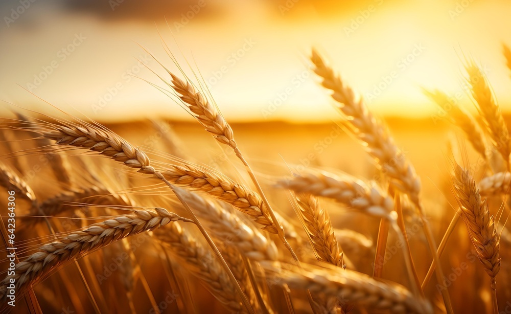 Wheat field, golden wheat close up. Beautiful nature sunset landscape. Wheat field, golden wheat close up. Beautiful nature sunset landscape.