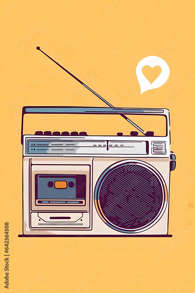 vintage radio illustration with heart emoji just above it