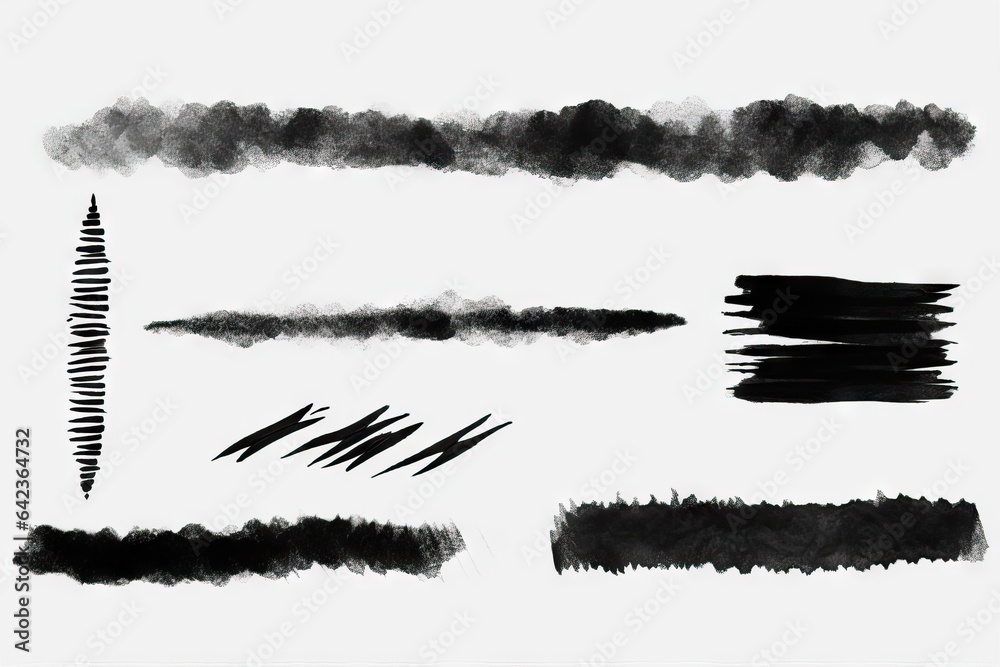 drawing stroke paint Ink vector Texture element Set ink Marker design Line grunge Stroke Paper Realistic line Collection Rough marker black Grunge drawn Isolated set scribble Brush Black brush pen - obrazy, fototapety, plakaty 