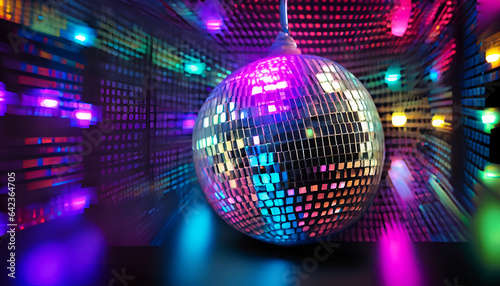 Colorful  disco ball  light dance purple reflection AI generated