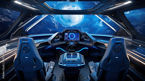 Spaceship cockpit blue background