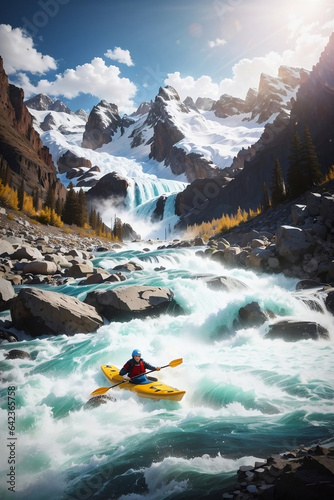 Adventurous Kayaking: Conquering a Raging River © Pixelzone