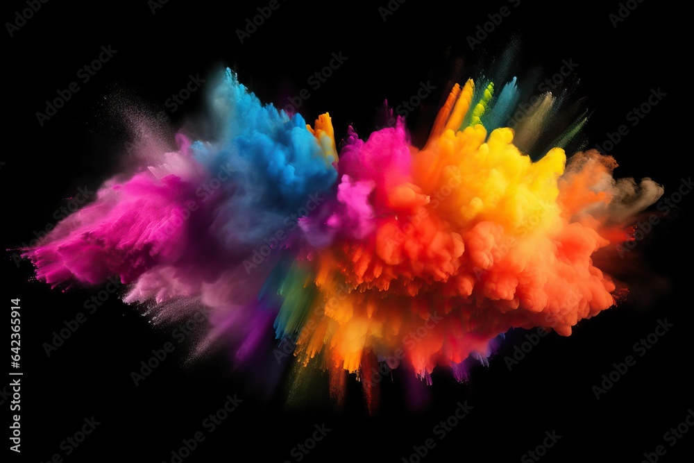 colours peace big explosion panorama paint explosion concept paint double party powder wide colorful background dark rainbow beautiful colourful black black isolated isolated color holi rgb powder - obrazy, fototapety, plakaty 