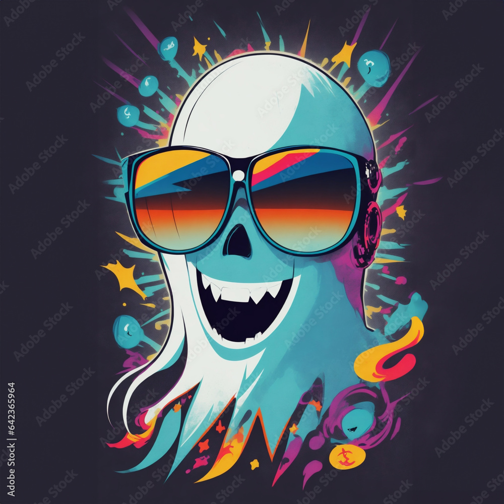 ghost halloween graphics with rainbow colored glasses