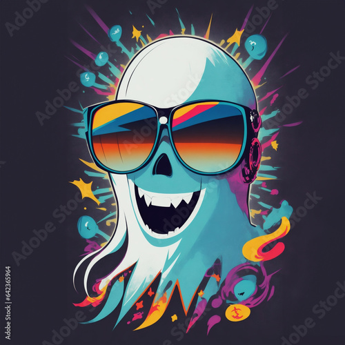 ghost halloween graphics with rainbow colored glasses