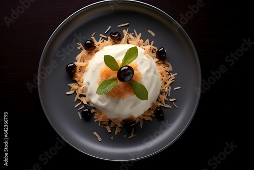 Klappertaart, Indonesian coconut dessert served in a dish, top down