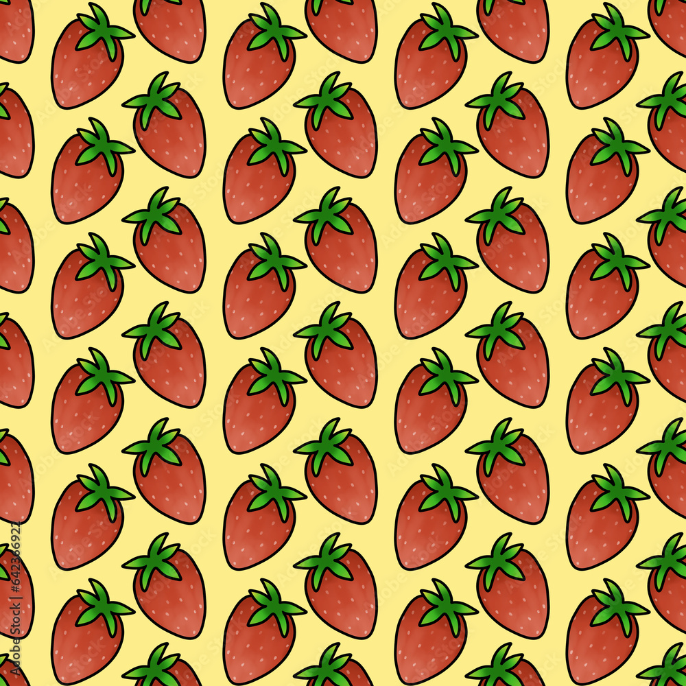 Obraz premium Strawberry Seamless Pattern. Hand Drawn Seamless Pattern