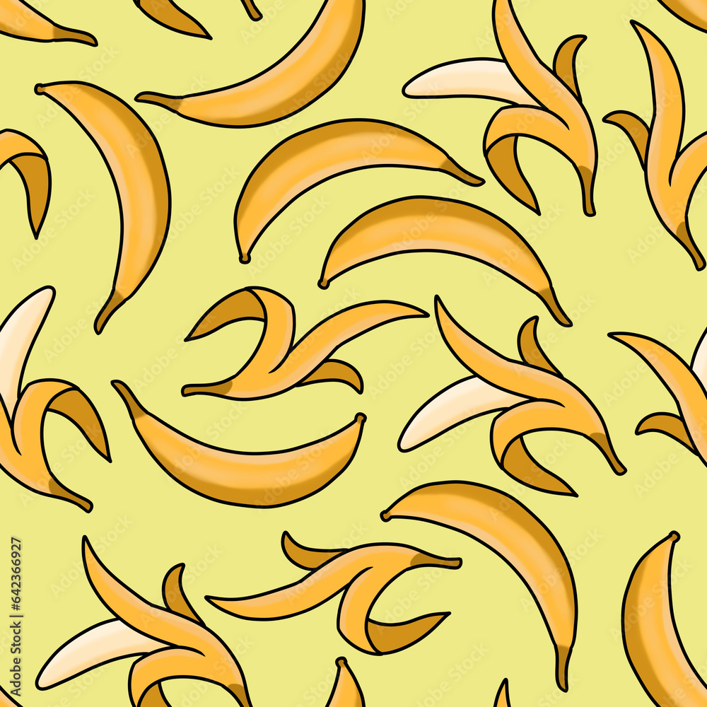 Fototapeta premium Banana Seamless Pattern. Hand Drawn Seamless Pattern 