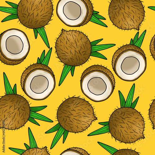 Coconut Seamless Pattern. Hand Drawn Seamless Pattern	