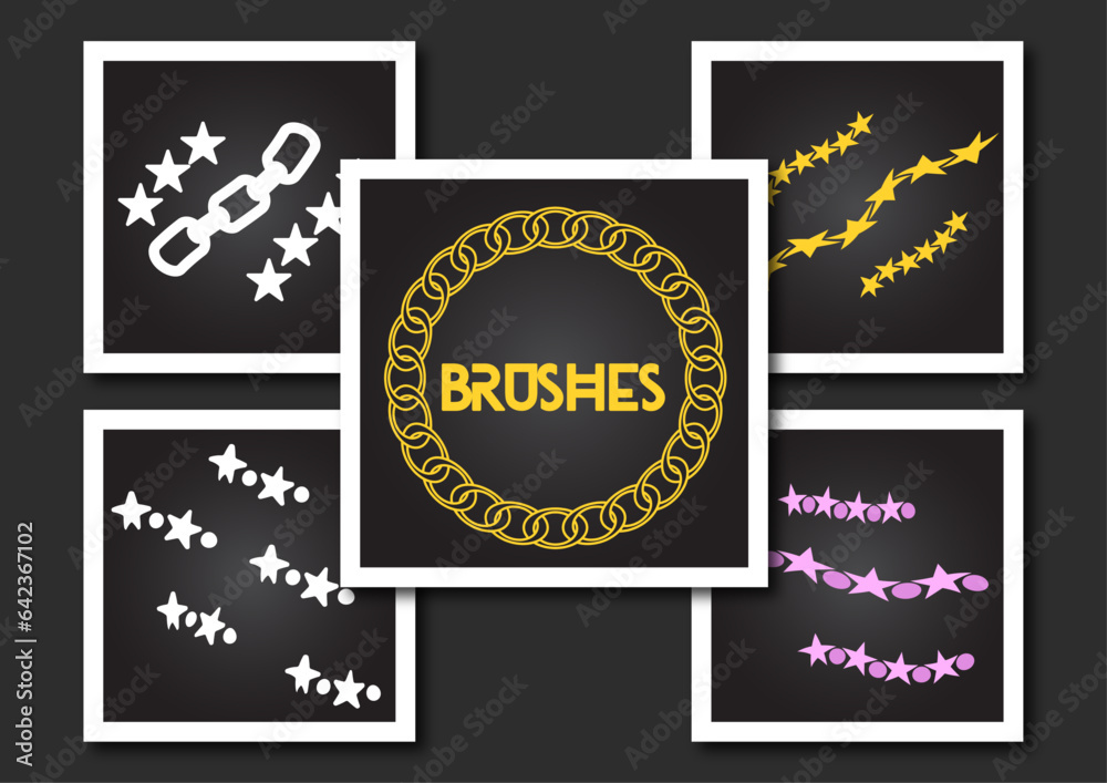 Vector Illustration Set Of Stars And Chain Brushes Used As Illustrator