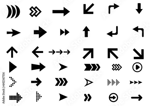 Vector illustration of different style black arrow collection used for web design elements icon. 