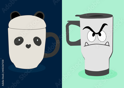 Vector illustration of porcelain mugs with lid.
