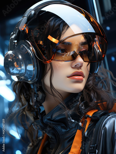 3d portrait of girl in cyber space, ai generated.