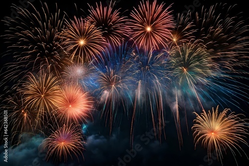 Celebration exploding with vibrant multi colored firework display