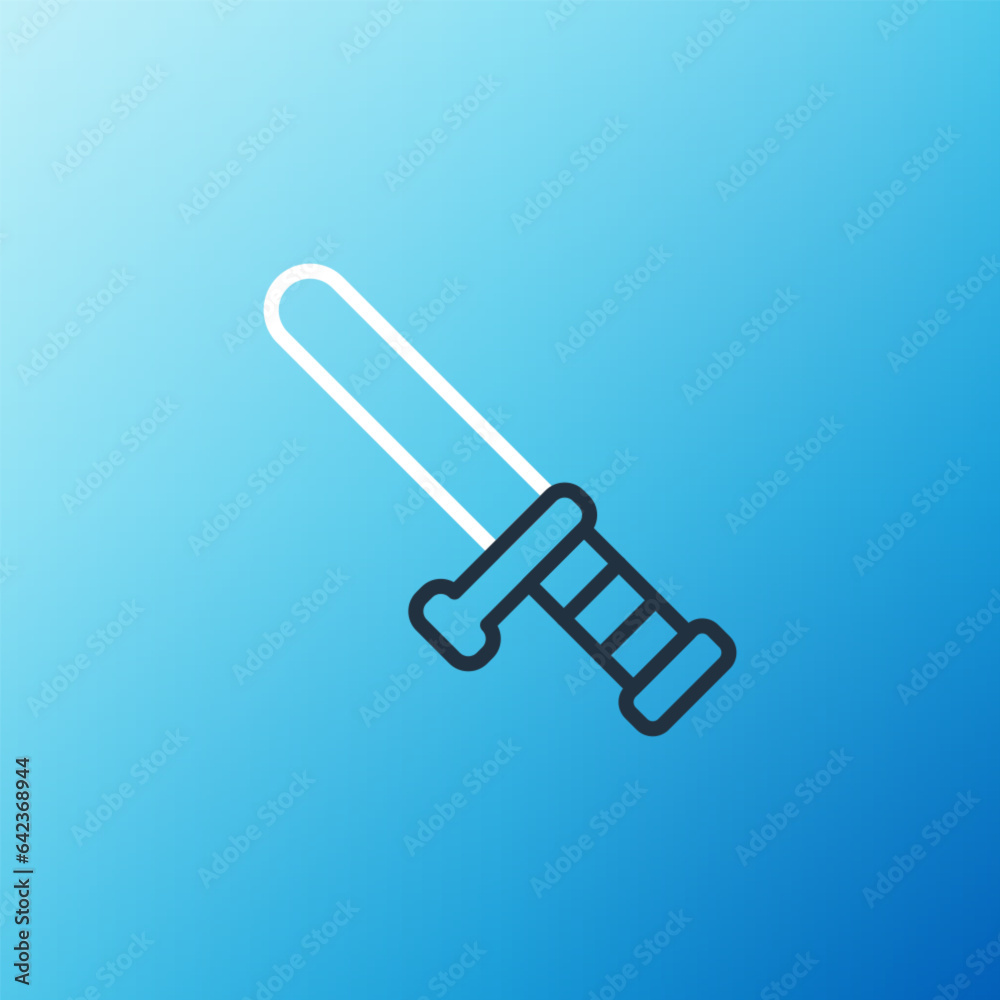 Line Police rubber baton icon isolated on blue background. Rubber truncheon. Police Bat. Police equipment. Colorful outline concept. Vector