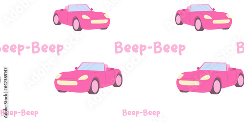 seamless pattern pink convertible car, classic car. vector convertible car