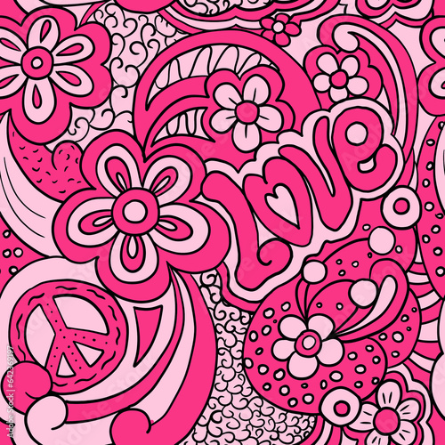 Hippie psychedelic Seamless Pattern. Hand Drawn Seamless Pattern	