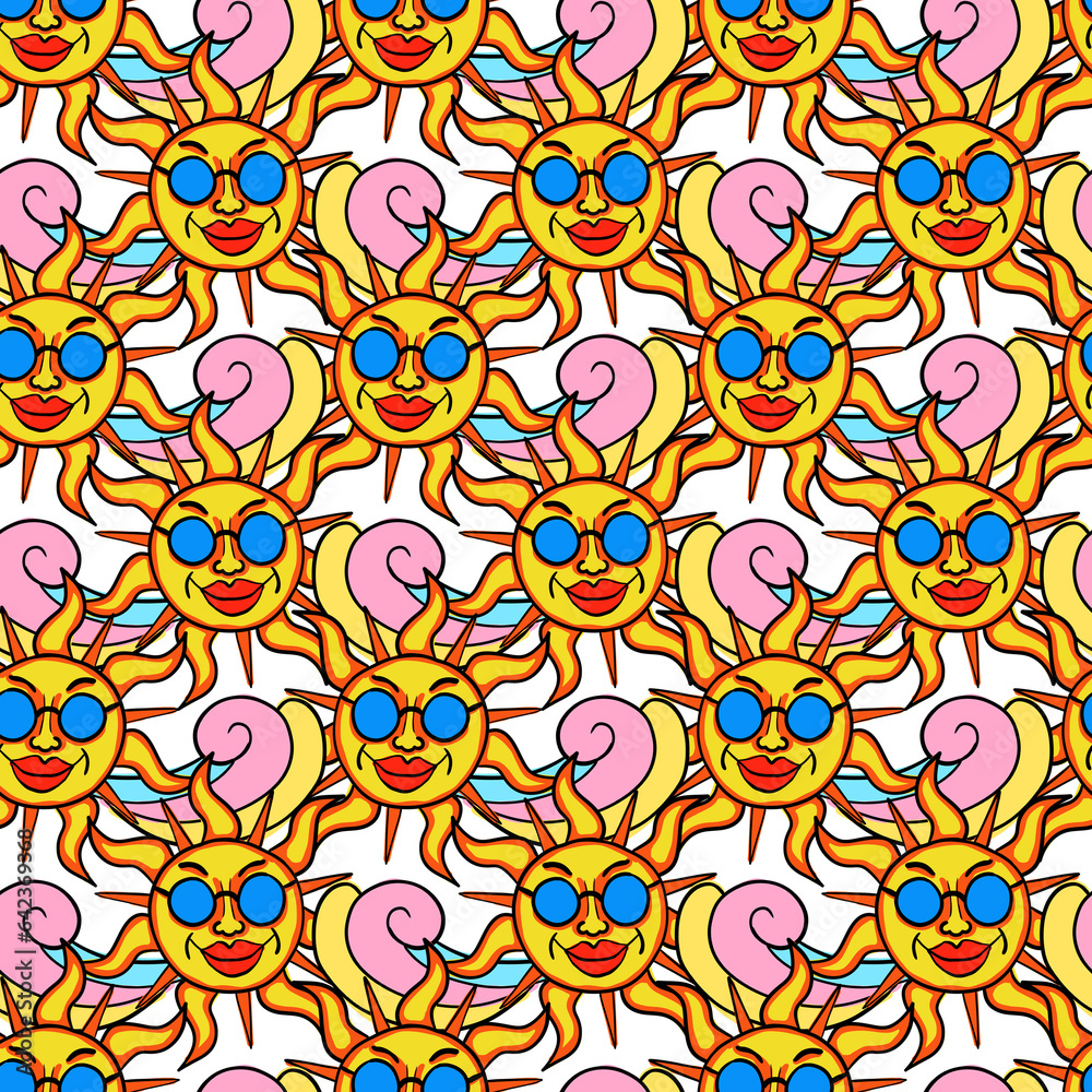 Hippie psychedelic Seamless Pattern. Hand Drawn Seamless Pattern	