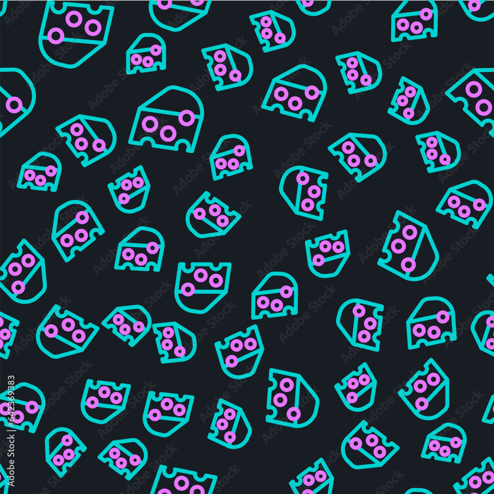 Line Cheese icon isolated seamless pattern on black background. Vector