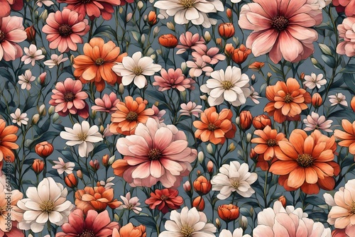 Colorful flowers on grey wall background ultra high quality