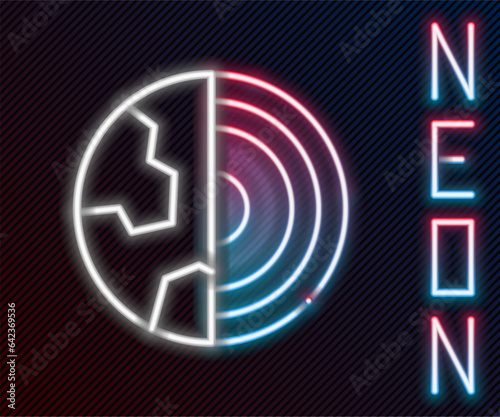 Glowing neon line Earth core structure crust icon isolated on black background. Colorful outline concept. Vector