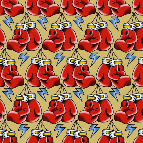 Old School Tattoo Seamless Pattern. Hand Drawn Seamless Pattern	
