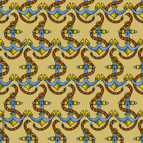 Old School Tattoo Seamless Pattern. Hand Drawn Seamless Pattern	
