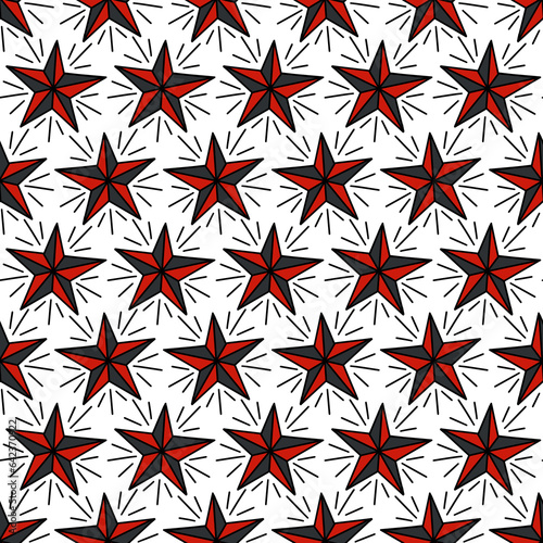 Old School Tattoo Seamless Pattern. Hand Drawn Seamless Pattern	
