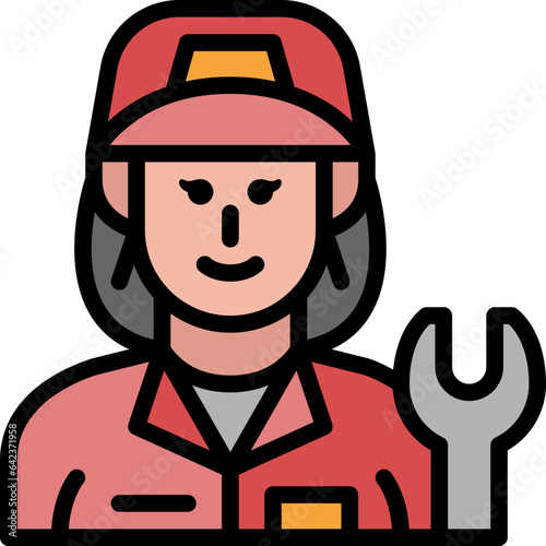 woman mechanic filled outline icon