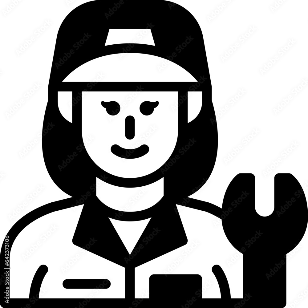 woman mechanic solid line icon