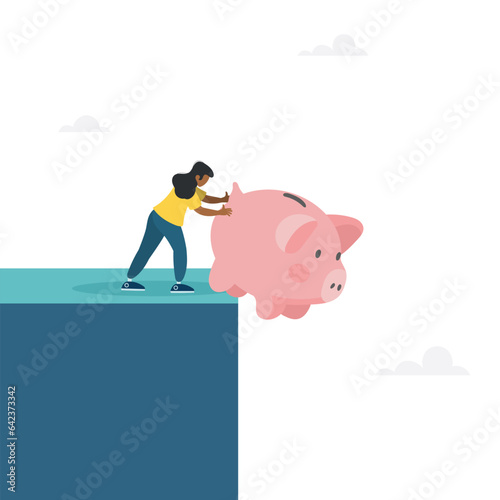 Get rid of the piggy bank.
The concept of loss of savings, spending savings.
Modern vector illustration in flat style.