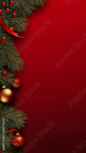 Christmas background with branches and decorations  generative ai 