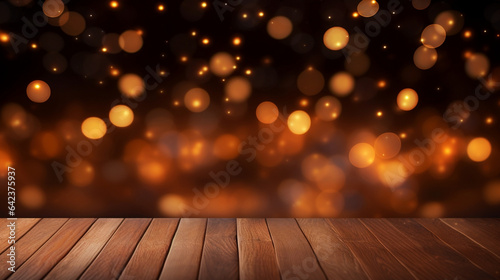 Backdrop design festive table empty lights celebration christmas background wooden bokeh abstract wood