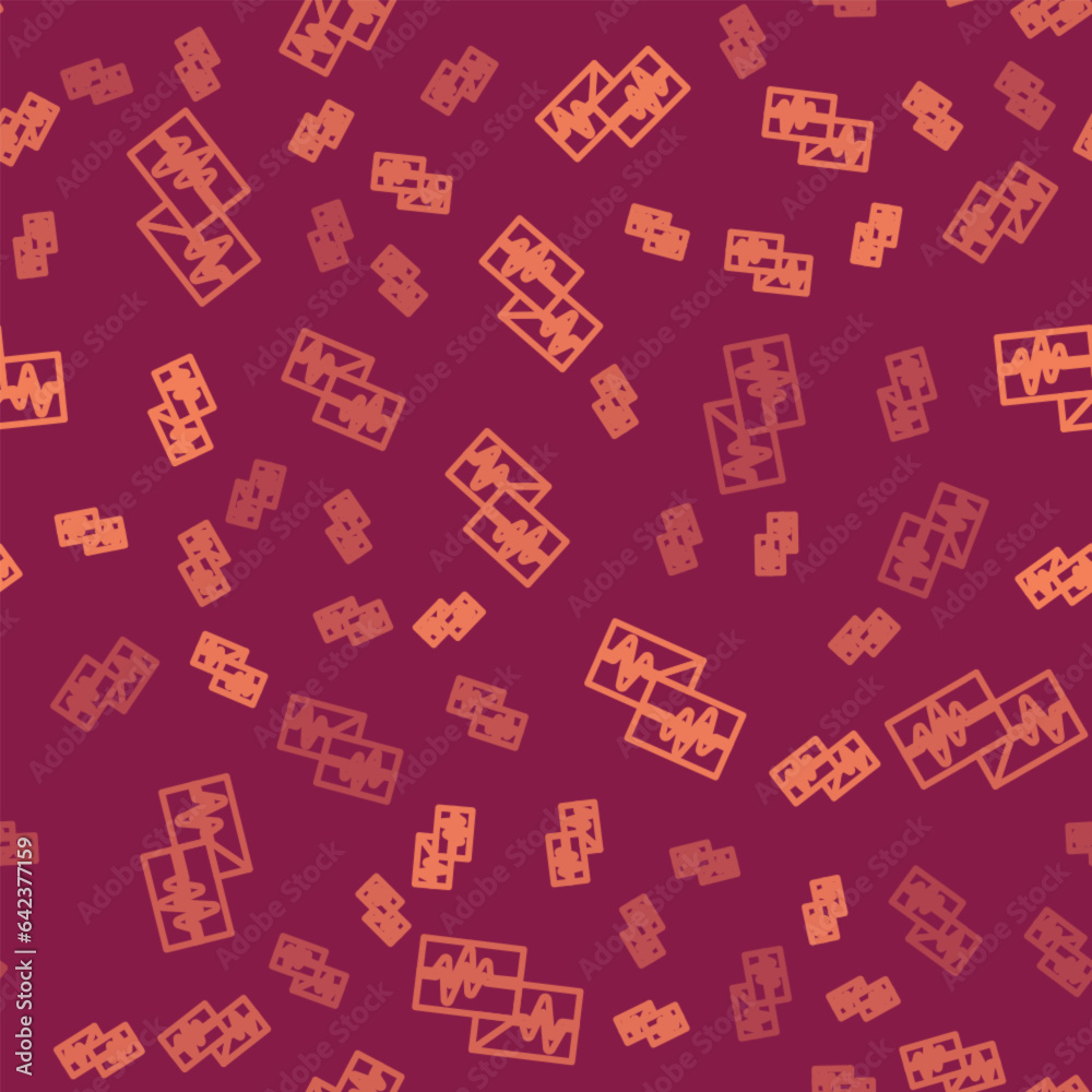 Brown line Computer monitor with cardiogram icon isolated seamless pattern on red background. Monitoring icon. ECG monitor with heart beat hand drawn. Vector Brown line Computer monitor with cardiogram icon isolated seamless pattern on red background. Monitoring icon. ECG monitor with heart beat hand drawn. Vector