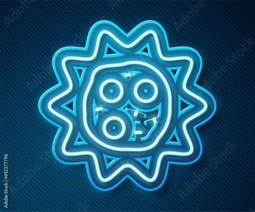 Glowing neon line Virus icon isolated on blue background. Corona virus 2019-nCoV. Bacteria and germs, cell cancer, microbe, fungi. Vector