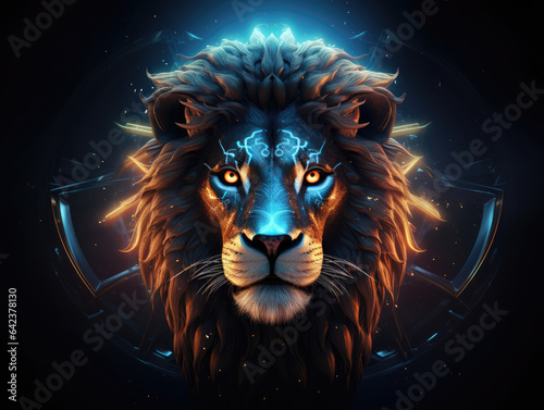 Lion s head on a neon background representing leadership
