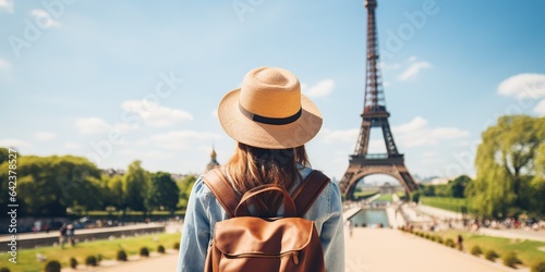 girl with a backpack and a beautiful hat in Paris