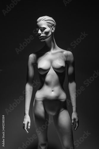 Full growth luxury white female mannequin isolated on gray background.