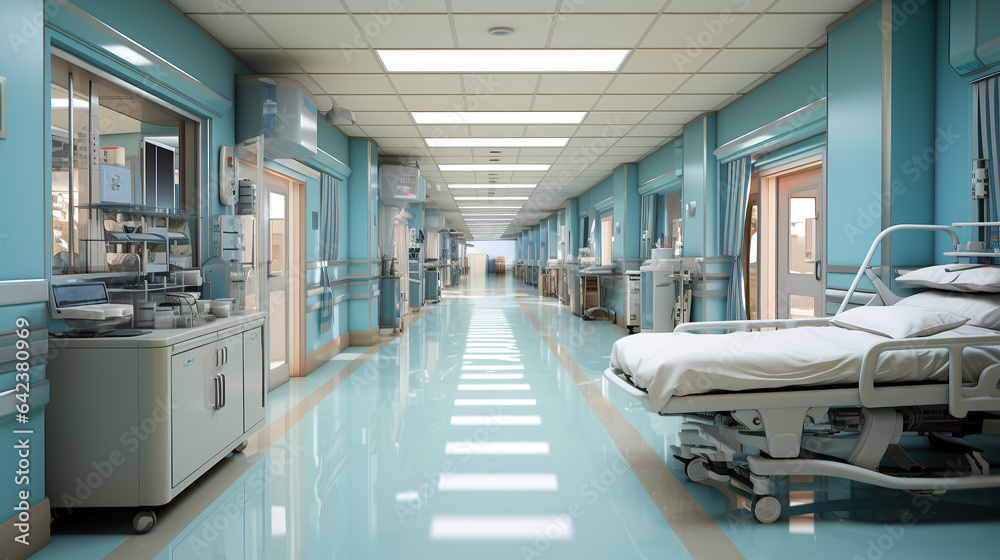 Obraz premium Medical concept. Hospital corridor with rooms.