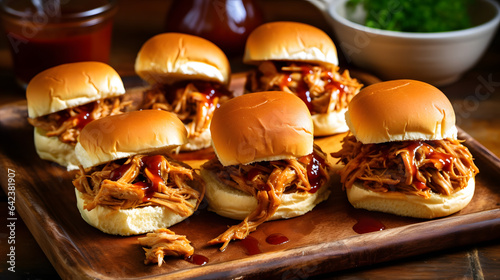 A plate of tender and flavorful barbecue pulled chicken sliders