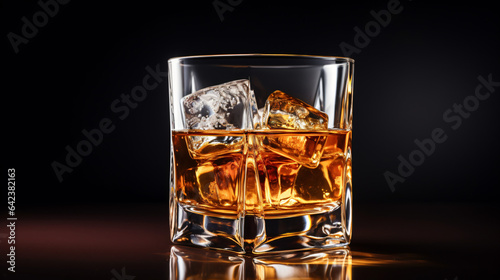 Whiskey with ice in glass isolated on white background