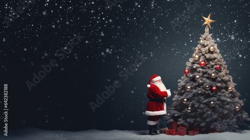 Santa Claus christmas tree copy space template christmas background postcard