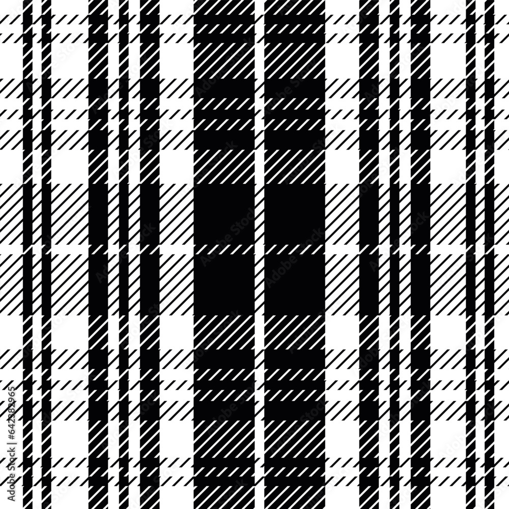 Black white plaid. Cell. Seamless tartan pattern. Barbecue cage.Suitable for fashion textiles and graphics, packaging, Madras palette.
