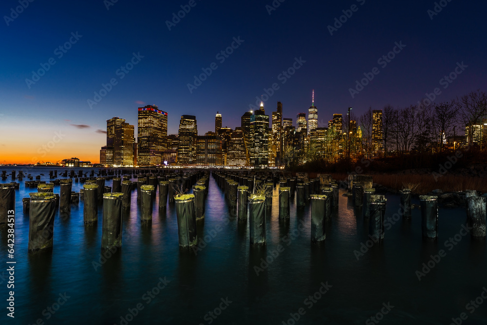 NYC night lights trail cityscape NYC night lights trail cityscape