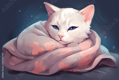 A cute cat curled up and sleeping peacefully, representing the comfort and coziness of cats. Cat's day. Generative AI.