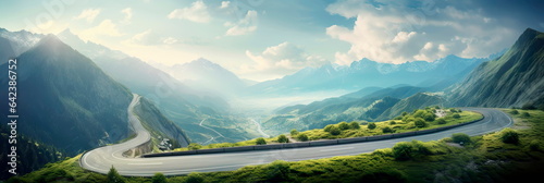 high mountain pass with winding roads and panoramic vistas. Generative AI photo