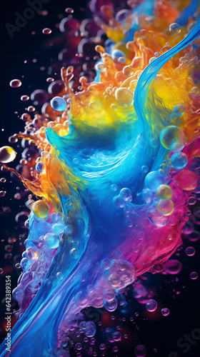 Colorful abstract water splash curve, full of water splash in close up, isolated background, random curve, hyper realistic, beautiful dreammy light,